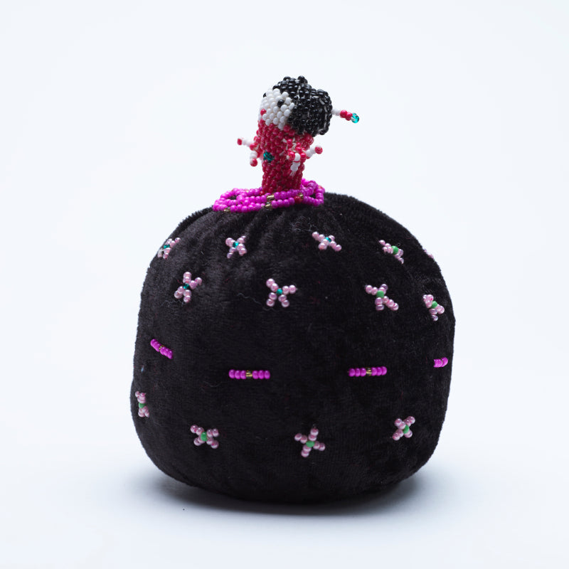Marilyn Allapowa: Black Velvet, Pink/Red Beaded Pin Cushion