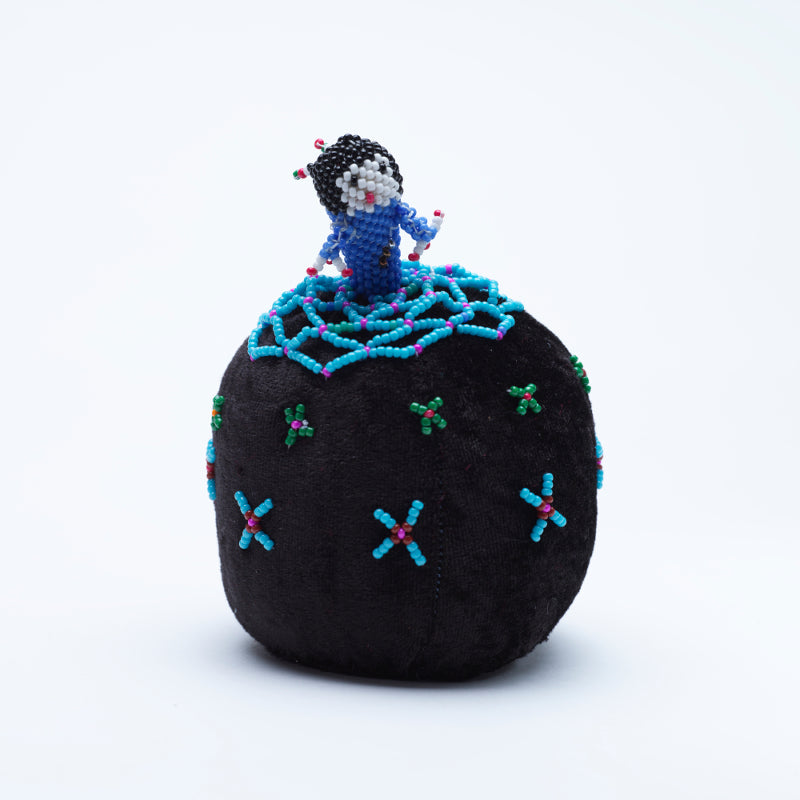 Marilyn Allapowa: Black velvet, Turquoise/Pink/Blue Beaded Pin Cushion