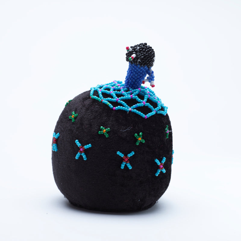Marilyn Allapowa: Black velvet, Turquoise/Pink/Blue Beaded Pin Cushion