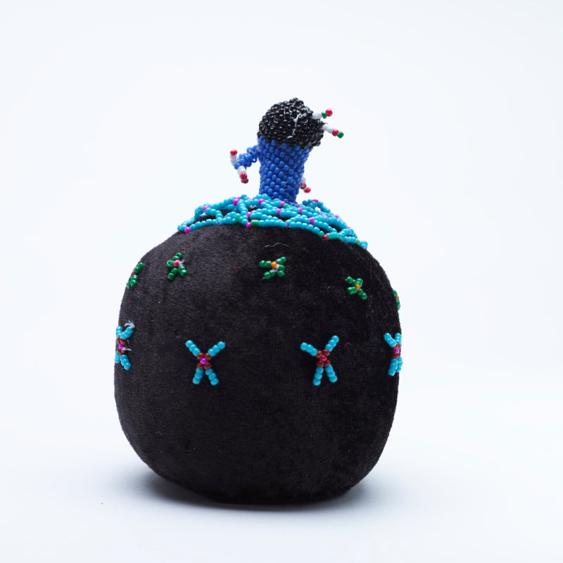Marilyn Allapowa: Black velvet, Turquoise/Pink/Blue Beaded Pin Cushion