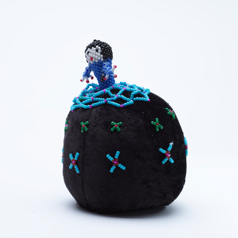 Marilyn Allapowa: Black velvet, Turquoise/Pink/Blue Beaded Pin Cushion
