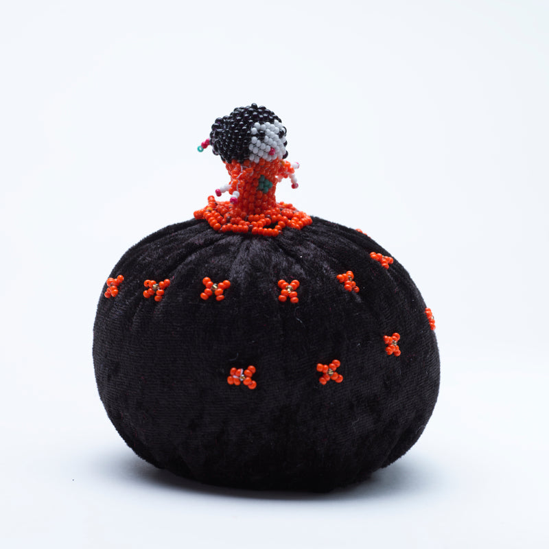 Marilyn Allapowa: Black Velvet, Orange Beaded Pin Cushion