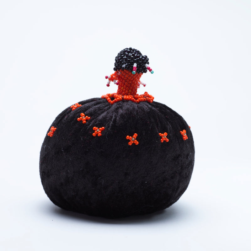 Marilyn Allapowa: Black Velvet, Orange Beaded Pin Cushion
