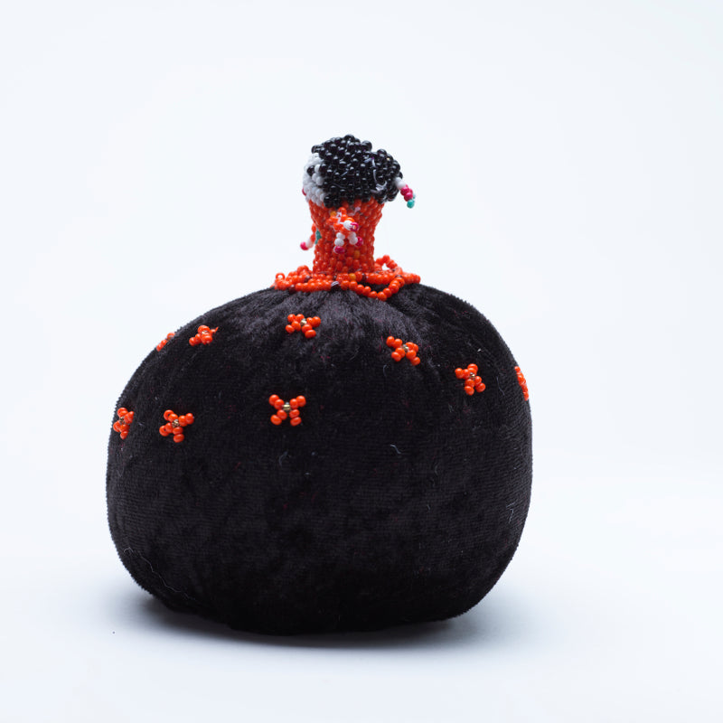 Marilyn Allapowa: Black Velvet, Orange Beaded Pin Cushion