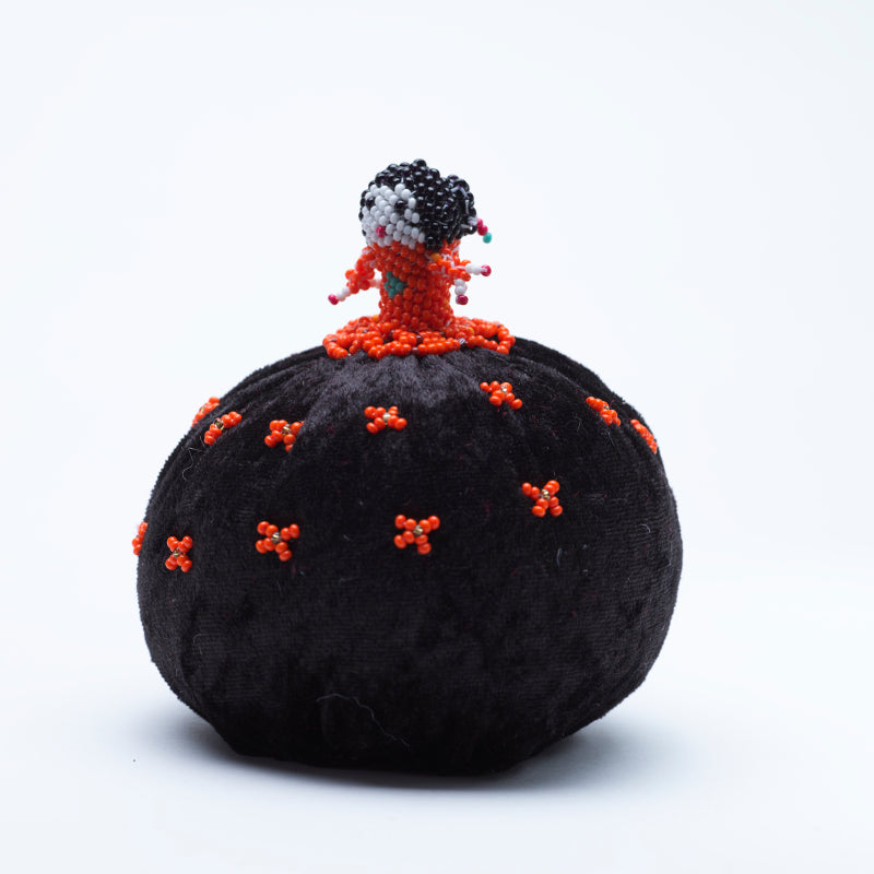 Marilyn Allapowa: Black Velvet, Orange Beaded Pin Cushion