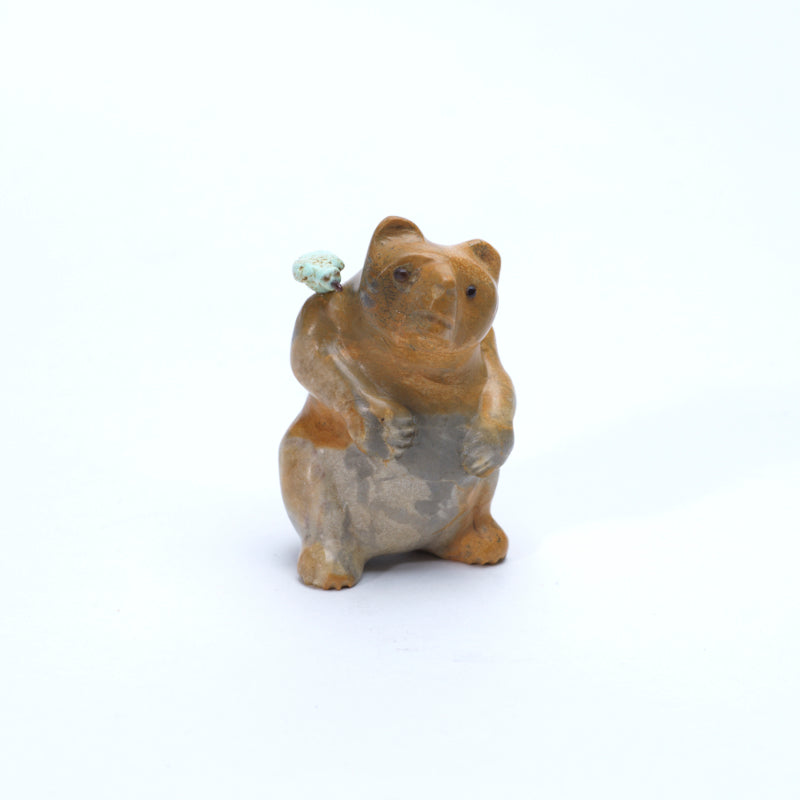 Fred Bowannie: Zuni Stone, Bear with Turquoise Bird