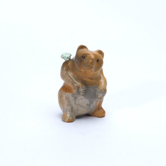 Fred Bowannie: Zuni Stone, Bear with Turquoise Bird