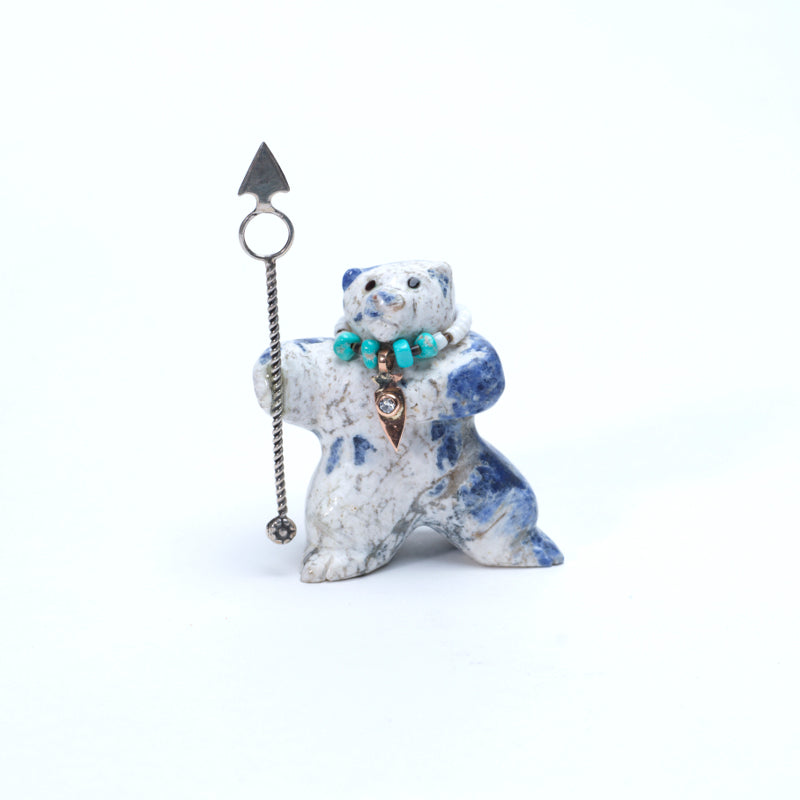 Christopher Gchachu: Sodalite, Standing bear/ Gold Arrow/Moissanite Diamond