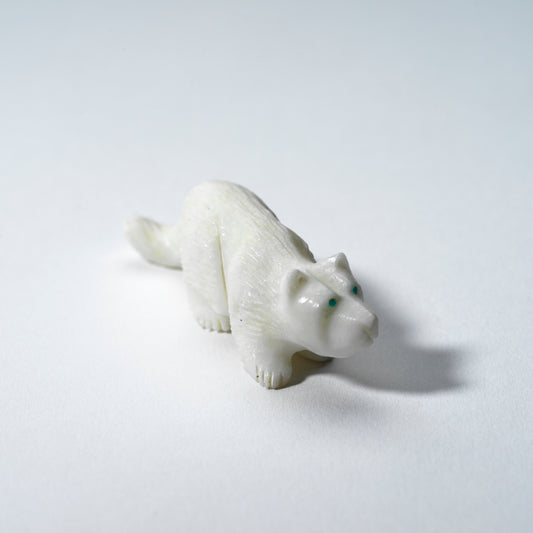 Nelson Yatsattie: White Marble, Mountain Lion with Turquoise Eyes