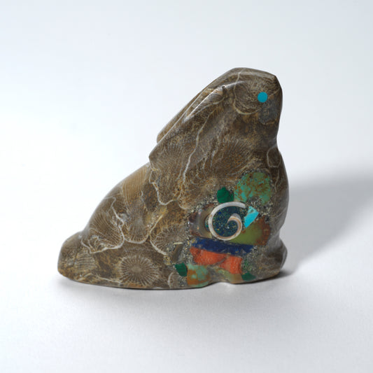 Jayne Quam: Petosky Stone, Fossilized Coral, Multi-stone Mosaic Inlay, Rabbit