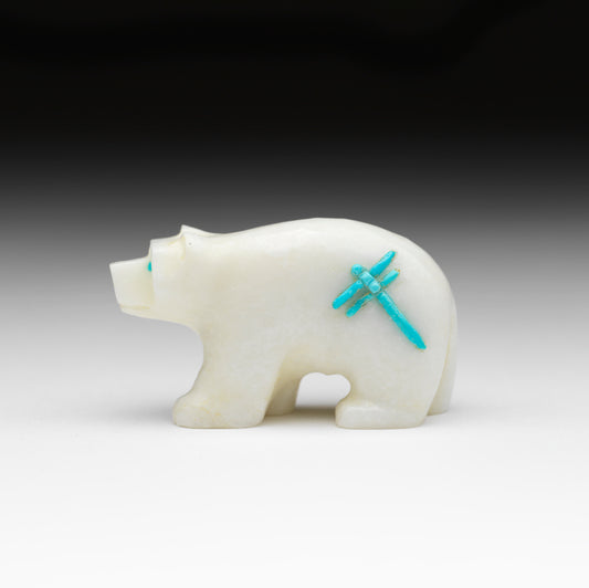 Clissa Martin: White Marble, Bear with Turquoise Dragonfly
