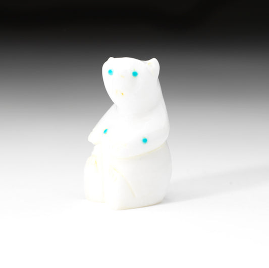 David Chavez: White Marble with Turquoise Dots, Sitting Bear