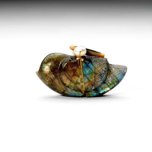 Kateri Q. Sanchez: Labradorite with Pearls, Bird
