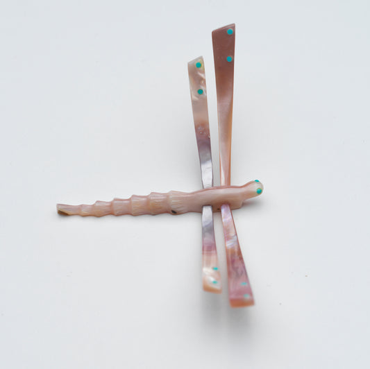 Clissa Martin: Pink Mussel Shell with Turquoise Inlay, Dragonfly