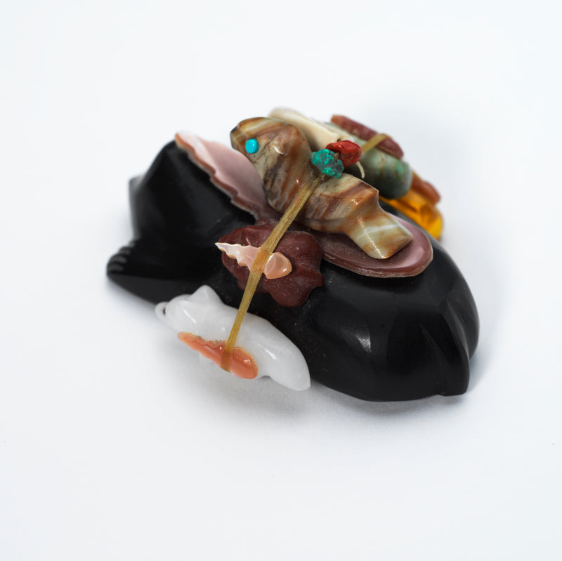 Jayne Quam: Black Jet, Six Directional Mole with Amber, Pipestone, and Alabaster