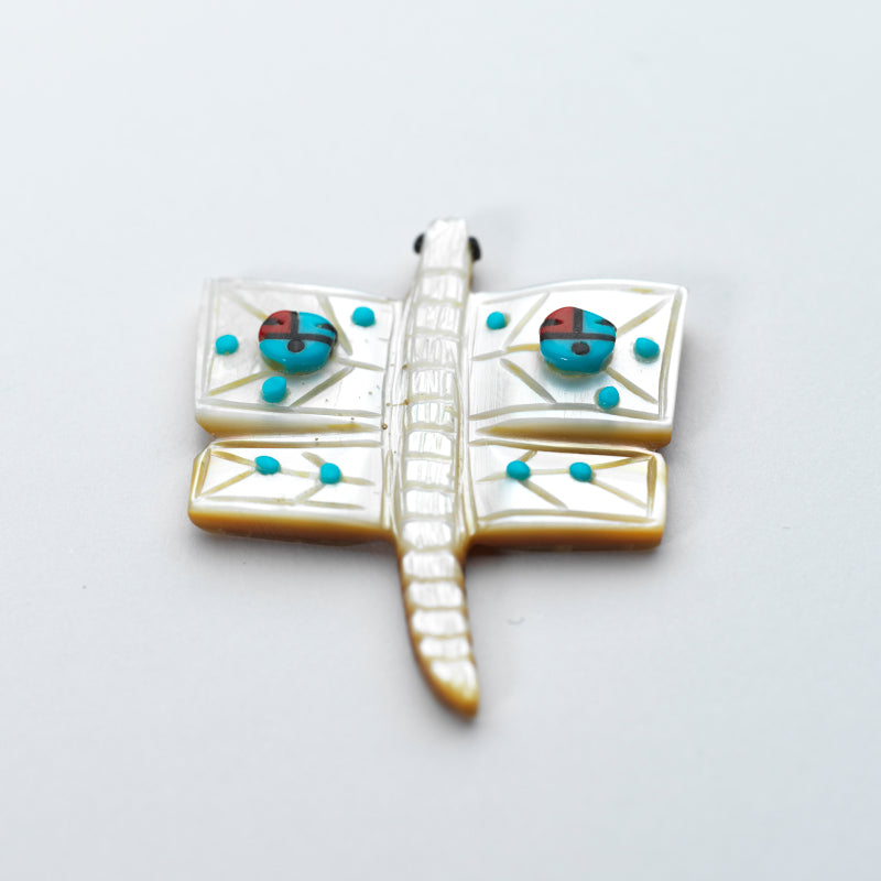 Danette Laate: Mother of Pearl with Sun Face Inlay & Turquoise, Dragonfly