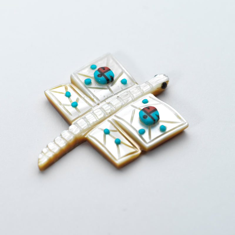 Danette Laate: Mother of Pearl with Sun Face Inlay & Turquoise, Dragonfly
