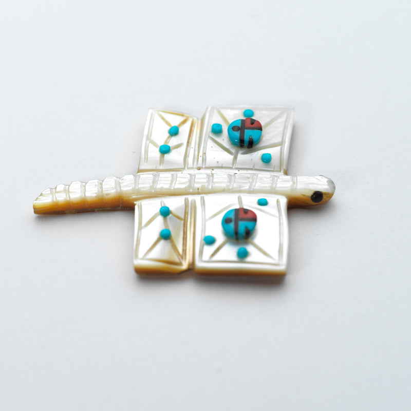 Danette Laate: Mother of Pearl with Sun Face Inlay & Turquoise, Dragonfly