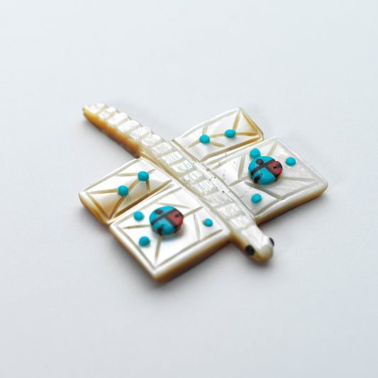 Danette Laate: Mother of Pearl with Sun Face Inlay & Turquoise, Dragonfly