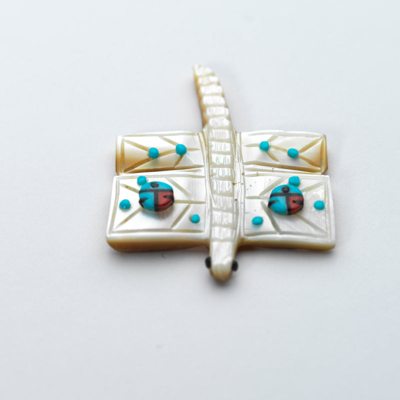 Danette Laate: Mother of Pearl with Sun Face Inlay & Turquoise, Dragonfly