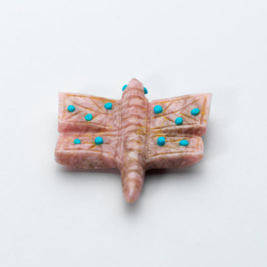 Danette Laate: Rhodochrosite with Turquoise Inlay, Pink Dragonfly