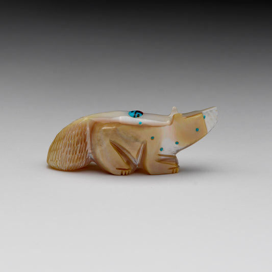 Danette Laate: Mother of Pearl with Turquoise & Red Coral Inlay, Wolf