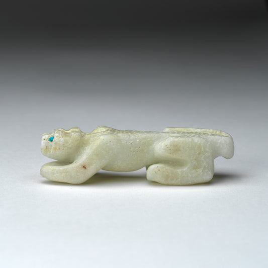 Wilbert Cheama: White Marble, Mountain Lion with Turquoise Eyes