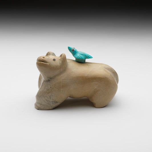Hayes Leekya: Zuni Stone & Turquoise, Messenger Bear with Bird